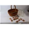 Image 1 : *Wicker Basket, (6) Leather Strings, (2) Glass Jugs