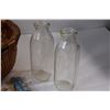 Image 3 : *Wicker Basket, (6) Leather Strings, (2) Glass Jugs