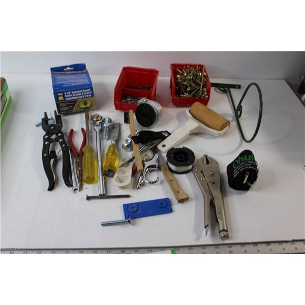 Assorted Tools, Screws, Monkey Wrench, Misc.