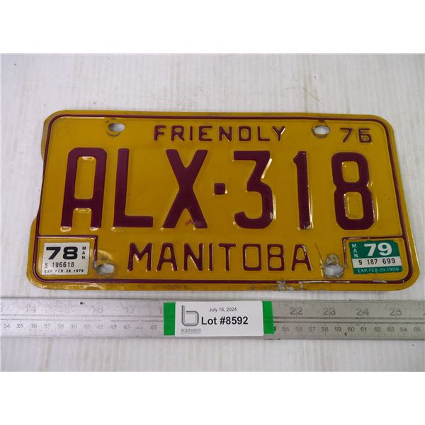 (1) 1976 Manitoba License Plate-last tagged 1978