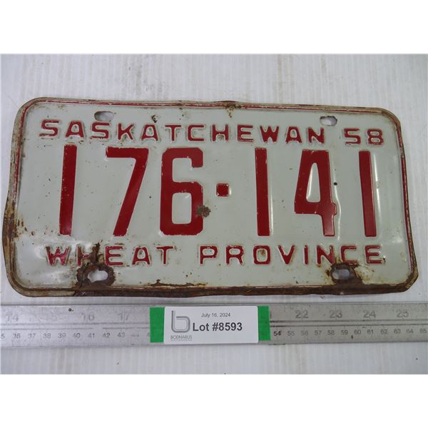 (1) 1958 Saskatchewan License Plate