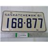 Image 1 : (1) 1961 Saskatchewan License Plate