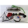 Image 1 : Plastic Container w/Driver Bits - Battery Tester - Antifreeze Tester - Ratchet Strap - Hose Sprayer 