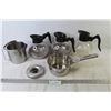 Image 1 : (3) Glass Coffee Pots - Stainless Steel Measuring Pot - Straining Pot