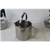 Image 3 : (3) Glass Coffee Pots - Stainless Steel Measuring Pot - Straining Pot