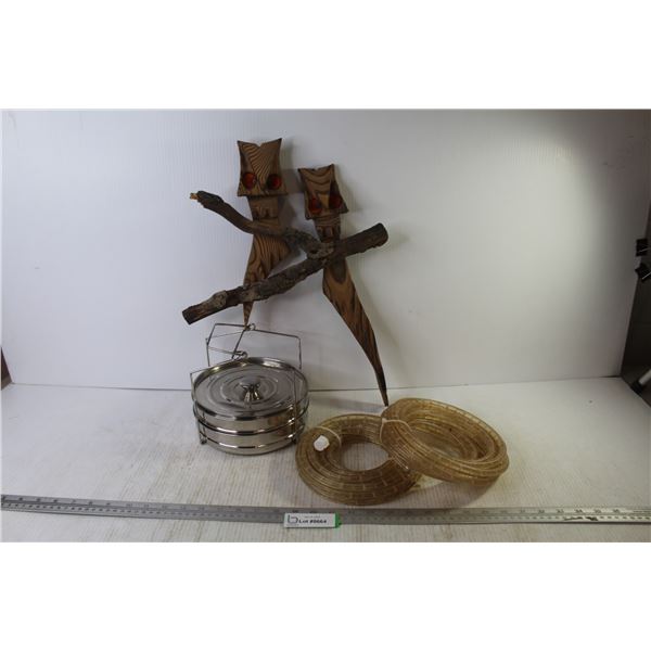 (2) String Lights (missing plug) - Steamer Pan Set - Carved Owl Wall Decor