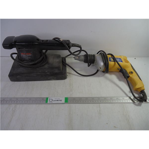 Black & Decker Finish Sander and Power Fist Electric Drywall/Deck Screw Gun (both power on)