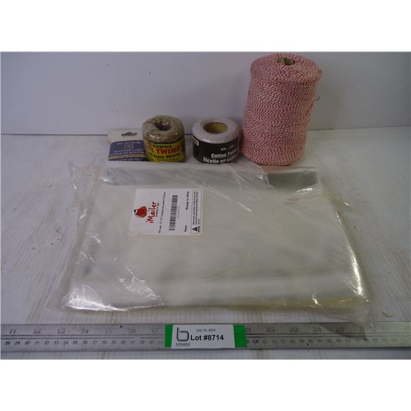 Pkg. of (100) 13x15 Cellophane Reusable Poly Bags and (4) Assorted Rolls of Twine