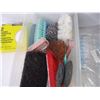 Image 2 : Container of Cleaning Scrubbers, Bandages and lot of Plastic Face Shields