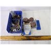Image 7 : Box of Wood Plug Cutter Drill Bits,(3) Welding Magnets, Level, Chalk and Container of Hardware