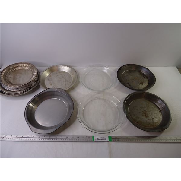 (6) Pie Plates,(4) Tin and (2) Glass and Several Tin Foil Pie Plates