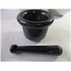 Image 6 : Wooden Container, Dishware,(2) Metal Bowls and Mortar and Pestle