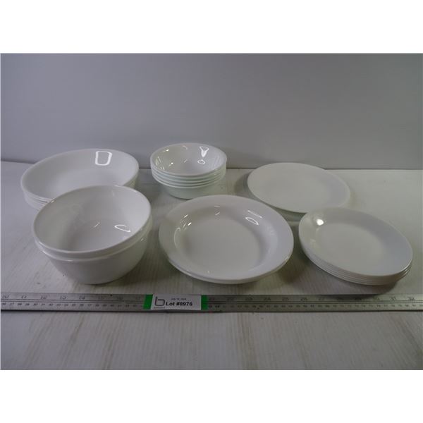 Assorted Corelle Dishes in Straight White-23 Pieces in Total