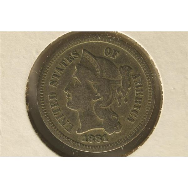 1881 US THREE CENT PIECE "NICKEL"
