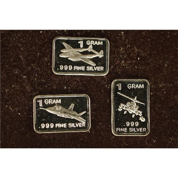 3-1 GRAM .999 FINE SILVER PROOF INGOTS: JET,