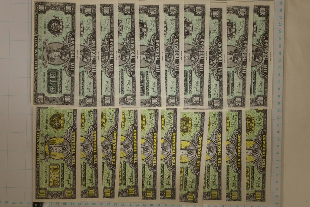 20 CHINESE COLORIZED HELL NOTES: 10-$5000 & 10-
