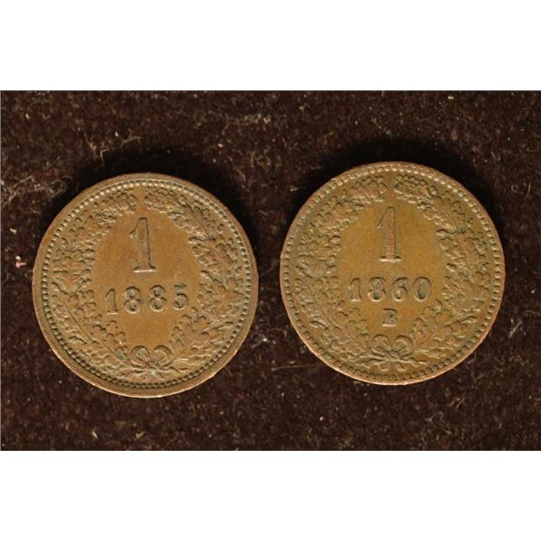 1885 & 1860-B AUSTRIA COPPER 1 KRUEZERS