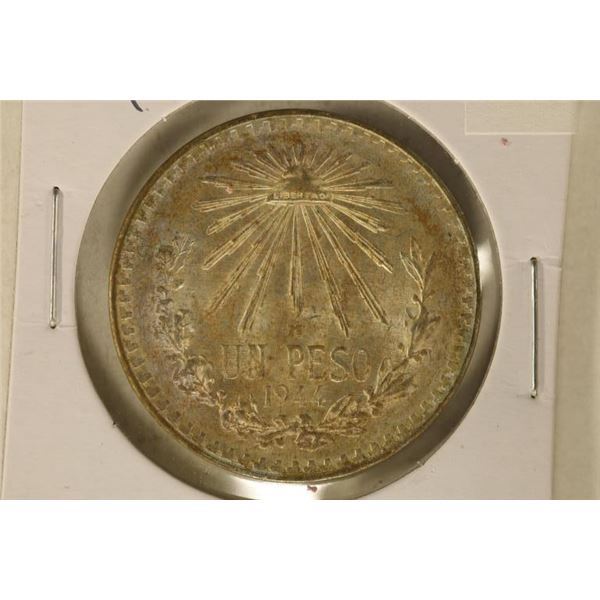 1944-M MEXICO CAP & RAYS SILVER PESO .3857 OZ. ASW