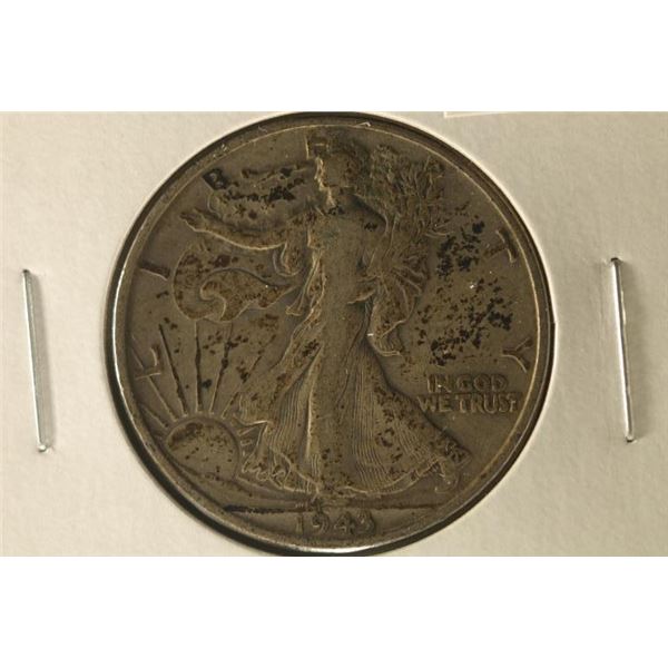 1943 US SILVER WALKING LIBERTY HALF DOLLAR TONED
