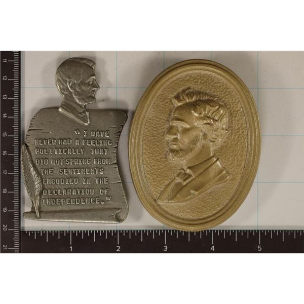 2-ABRAHAM LINCOLN PLAQUES 1 IS METAL 2' X 3 1/2"
