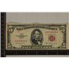 Image 1 : 1953 US $5 RED SEAL NOTE INK STAINS ON BOTH SIDES