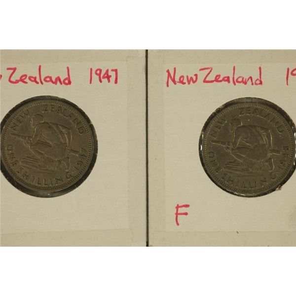 1947 & 1948 NEW ZEALAND 1 SHILLING COINS