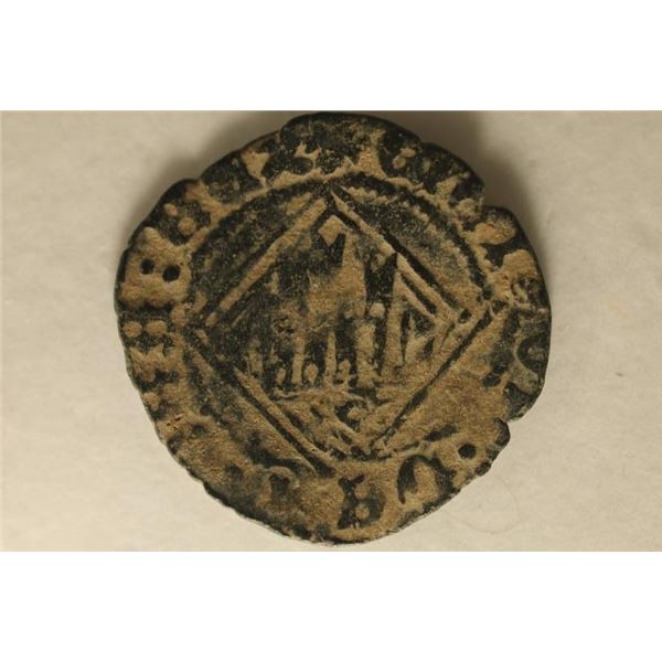 SPANISH ANCIENT COIN WITH CASTLE AND LION