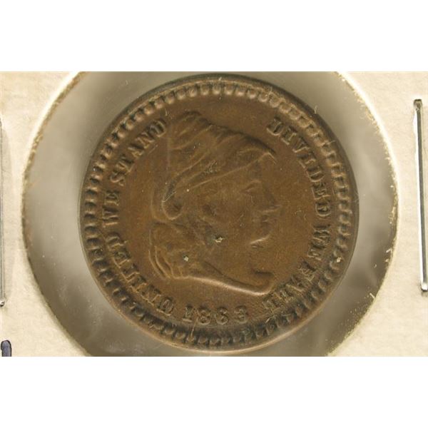 1863 CIVIL WAR TOKEN UNITED WE STAND, UNITED WE