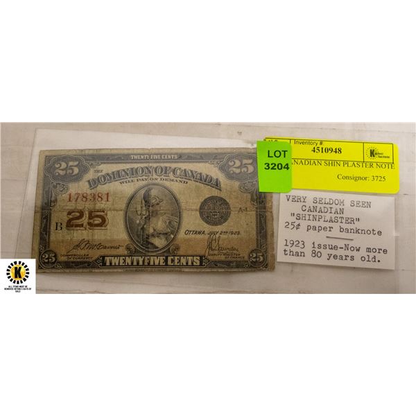 1923 CANADA SHINPLASTER NOTE