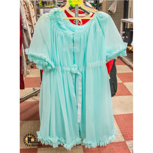 1960S PALE BLUE SHEER NIGHTIE SET SZ S/M