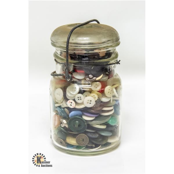 ANTIQUE JAR FULL OF BUTTONS