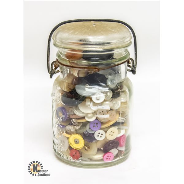 ANTIQUE JAR FULL OF BUTTONS