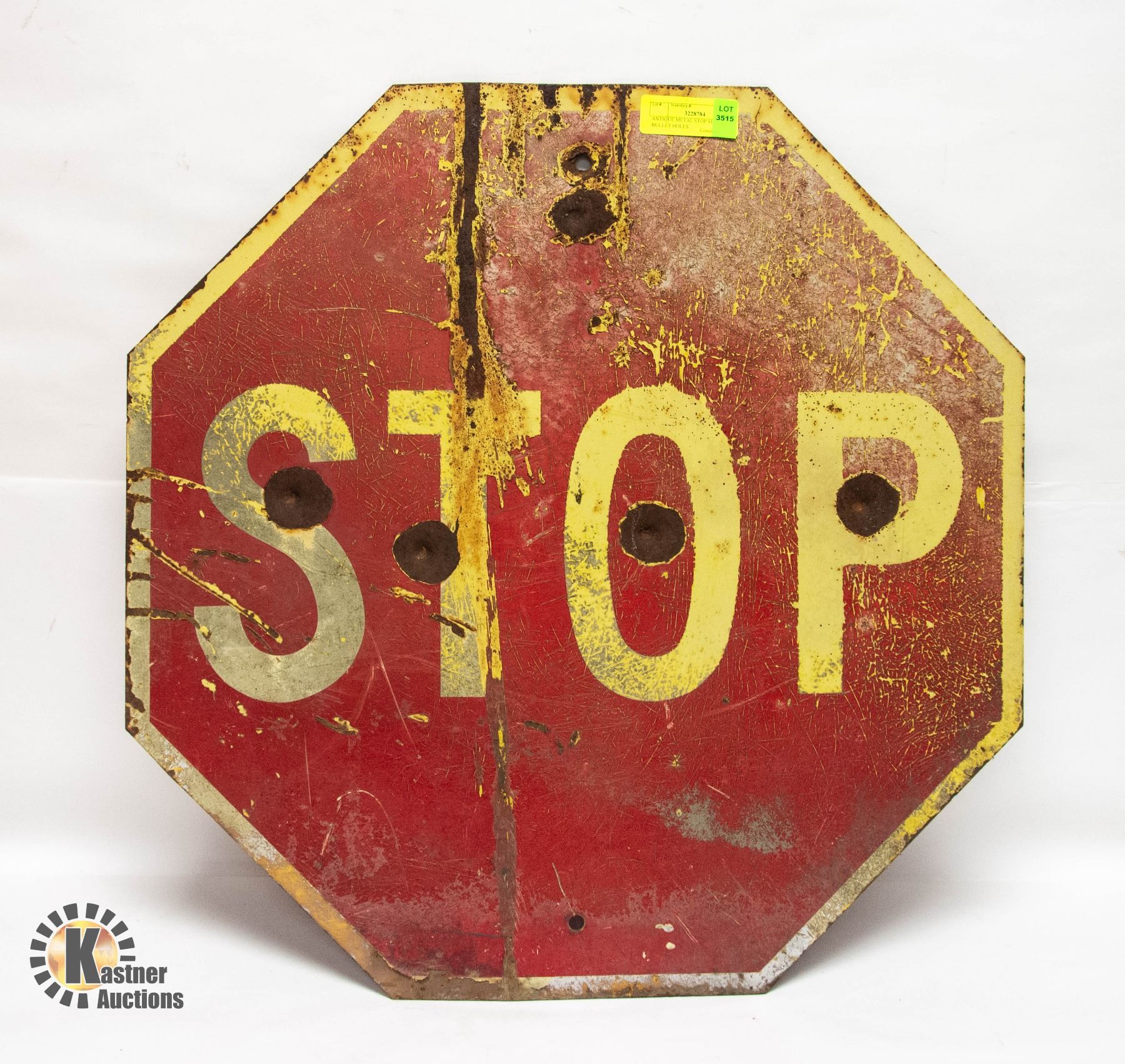 ANTIQUE METAL STOP SIGN W BULLET HOLES