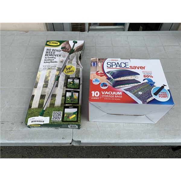 NEW NO BEND WEED REMOVER BY IDEAWORKS, 39 INCH AND SPACE SAVER VACUUM SEAL BAGS