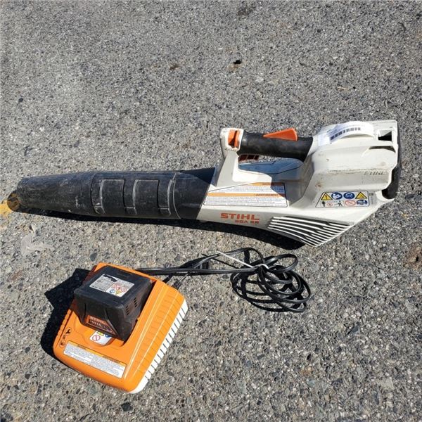 STIHL BLOWER, BGA 56 WITH BATERY AND CHARGER, SHUT OFF SWITCH STICKS