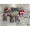 Image 2 : MILWAUKEE DRILL, 2 IMPACTS, RECIP SAW, 3 M18 BATTERIES AND CHARGER, TESTED WORKING