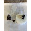 Image 1 : CLEAR QUARTZ DISPLAY WITH RED TIP AMETHYST, BLACK TOURMALINE MATRIX AND MUSHROOM CARVED STONE
