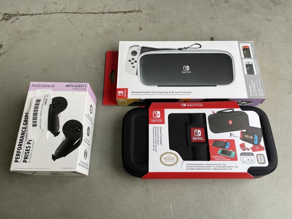 2 NINTENDO SWITCH CARRY CASES AND META QUEST 3 PERFORMANCE GRIPS