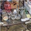 Image 1 : 3 BOXES OF CRYSTAL WARE, CRANBERRY GLASS VASE, SILVER OVERLAY BOWLS, WINE GLASSES, ETC