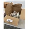 Image 2 : TWO BOXES OF DISHES, WINE RACK AND SMALL WOODEN SHELF