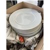 Image 8 : TWO BOXES OF DISHES, WINE RACK AND SMALL WOODEN SHELF