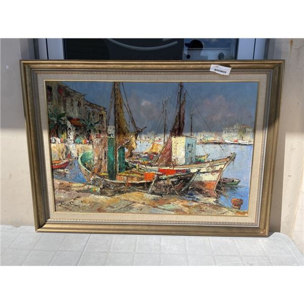 VINTAGE  SHIP  SIGNED OIL ON CANVAS, 30  X 42 