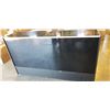 Image 2 : 70 INCH RETAIL DISPLAY, GLASS IS WRAPPED BLACK SINCE NEW, 18 INCH DEEP, 38 INCH TALL WITH SHELVES AN