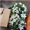 Image 2 : BOX OF FAKE FLORAL BOUQUETS AND BOX OF PILLAR STYLE CANDLE HOLDERS