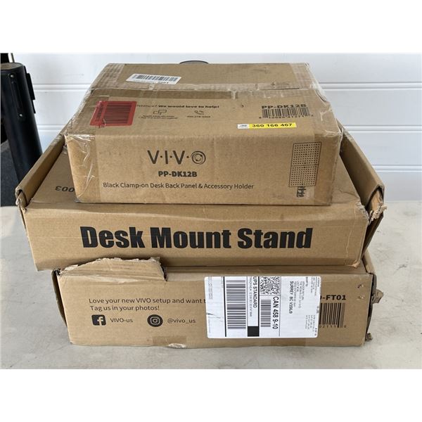 VIVO DESK MOUNT STAND, ADJUSTABLE FOOTREST AND DESK PANEL