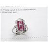 Image 2 : 18K WG Diamond and Ruby Ring w/9 Round Cut Diamonds and 16 Square