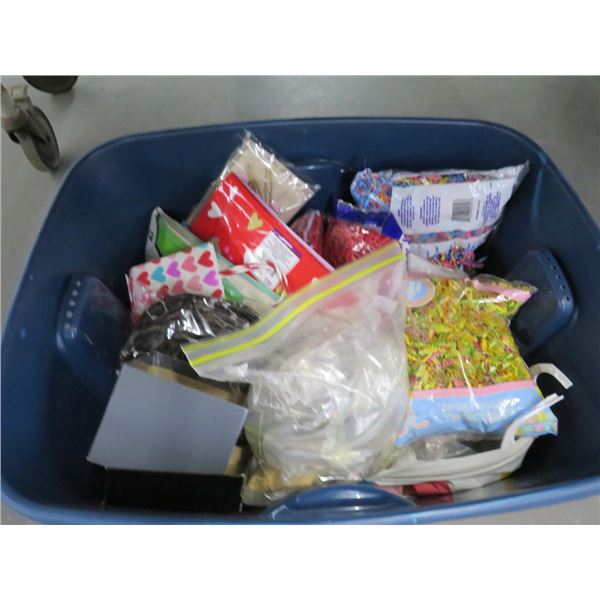 Bin w/Party Goods and Fashion Jewelry