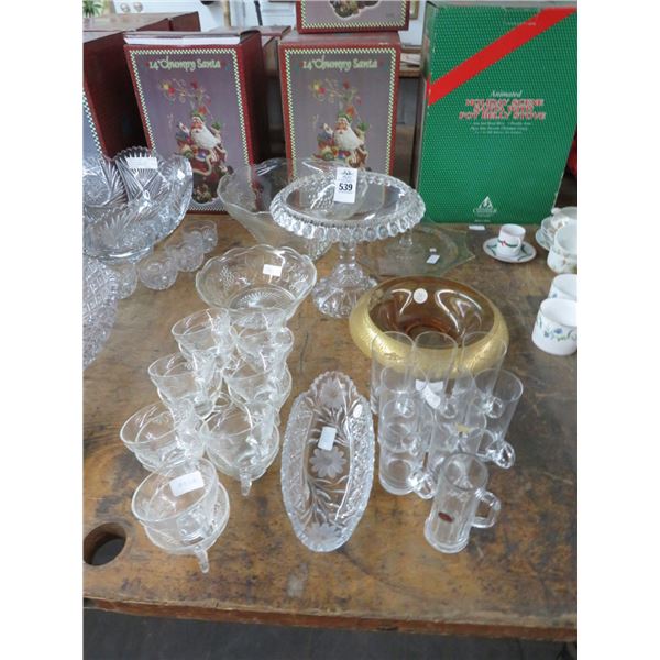 Ornate Punch Bowl, Ashtray, Glassware, Footed Dish, Table Items