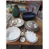 Image 1 : Wine Opener, Silverplate Dishes, Painted Vase, Enamel Bakeware