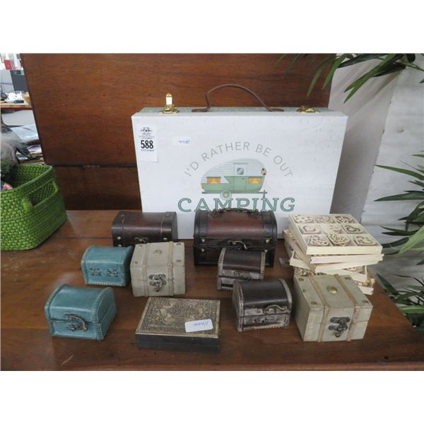 Asst. What Not Boxes, Camping Crate, Wooden Charms